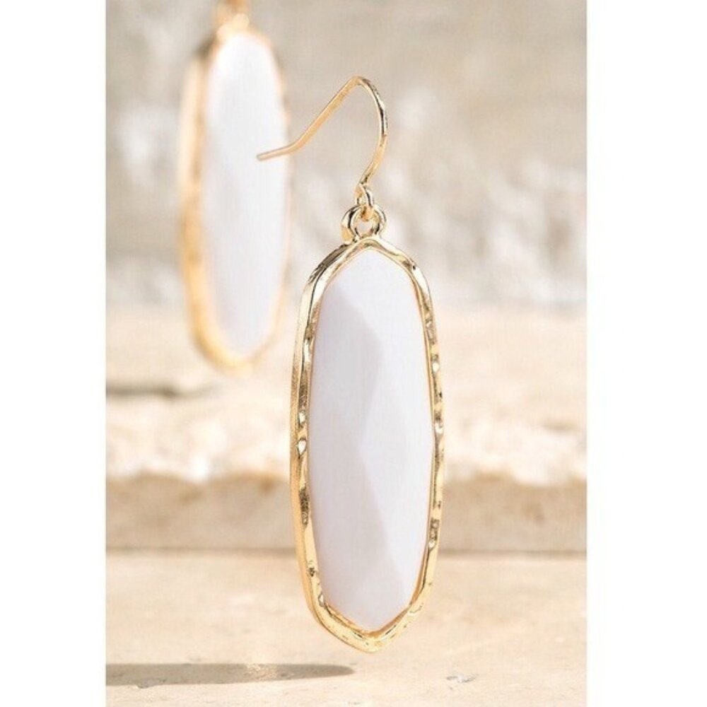 White Gold Tone Dangle Earrings French Wire Faceted Acrylic - Picture 2 of 5
